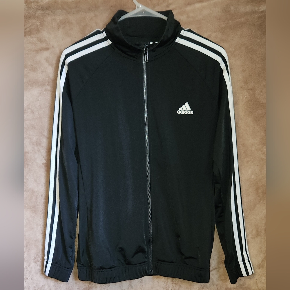 Classic Adidas 3-Stripe Zip Up Black track Jacket, Men's Size Large